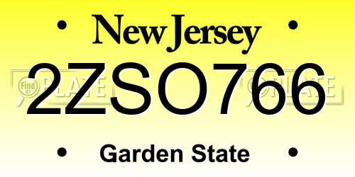 2ZSO766 New Jersey License Plate