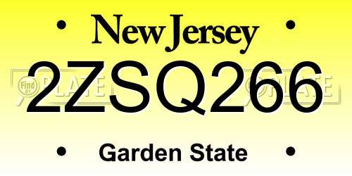 2ZSQ266 New Jersey License Plate