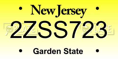 2ZSS723 New Jersey License Plate