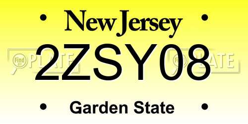 2ZSY08 New Jersey License Plate