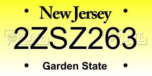 2ZSZ263 New Jersey License Plate