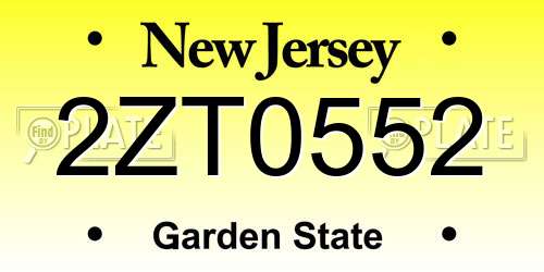 2ZT0552 New Jersey License Plate