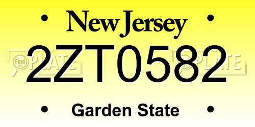 2ZT0582 New Jersey License Plate