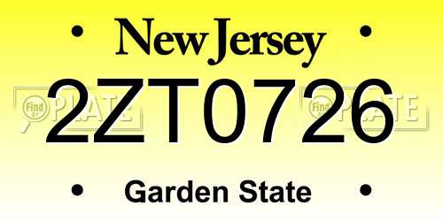 2ZT0726 New Jersey License Plate