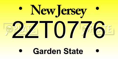 2ZT0776 New Jersey License Plate