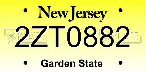 2ZT0882 New Jersey License Plate