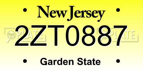 2ZT0887 New Jersey License Plate