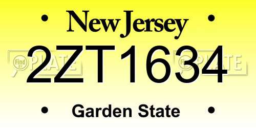 2ZT1634 New Jersey License Plate