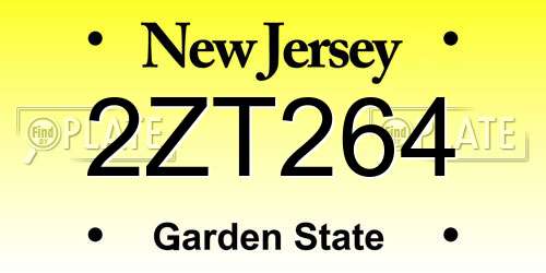 2ZT264 New Jersey License Plate