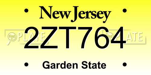 2ZT764 New Jersey License Plate