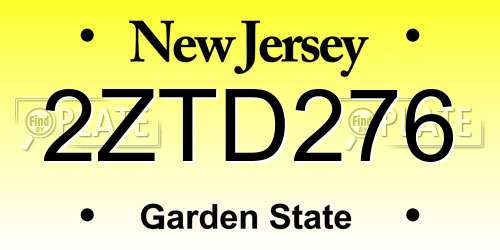 2ZTD276 New Jersey License Plate