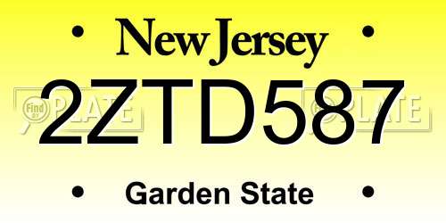 2ZTD587 New Jersey License Plate