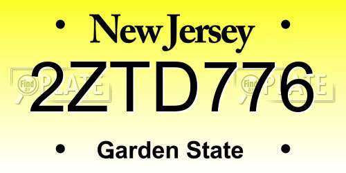 2ZTD776 New Jersey License Plate