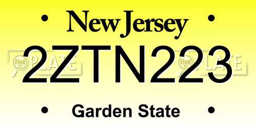 2ZTN223 New Jersey License Plate