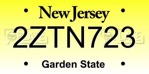 2ZTN723 New Jersey License Plate
