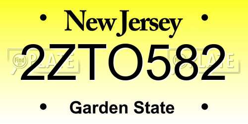 2ZTO582 New Jersey License Plate