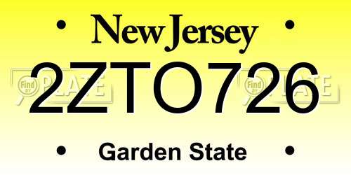 2ZTO726 New Jersey License Plate