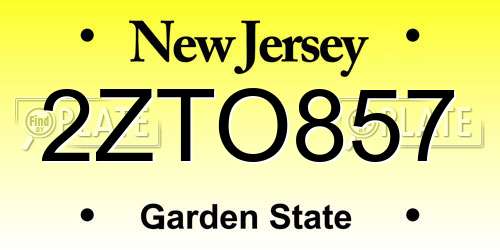 2ZTO857 New Jersey License Plate