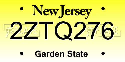 2ZTQ276 New Jersey License Plate
