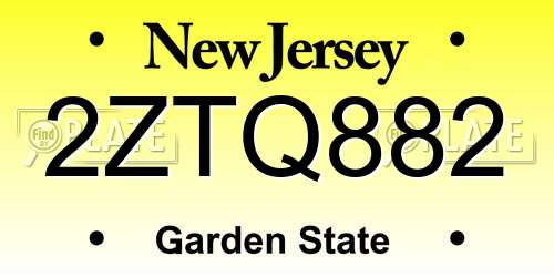 2ZTQ882 New Jersey License Plate