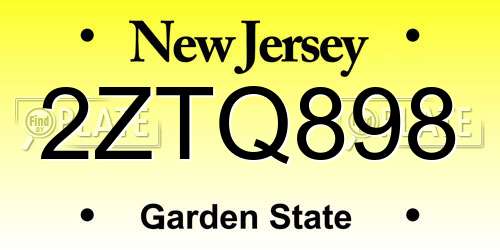 2ZTQ898 New Jersey License Plate