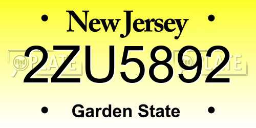 2ZU5892 New Jersey License Plate