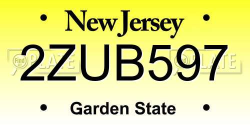 2ZUB597 New Jersey License Plate