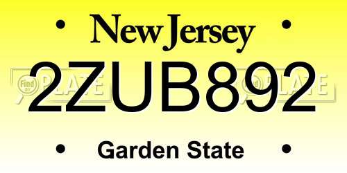2ZUB892 New Jersey License Plate