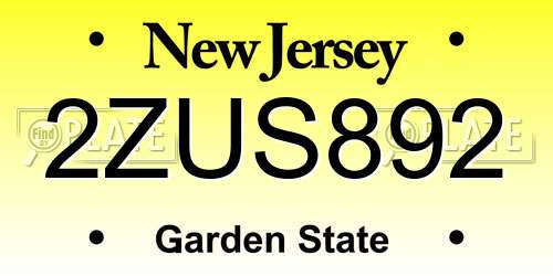 2ZUS892 New Jersey License Plate