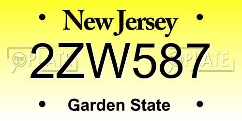 2ZW587 New Jersey License Plate