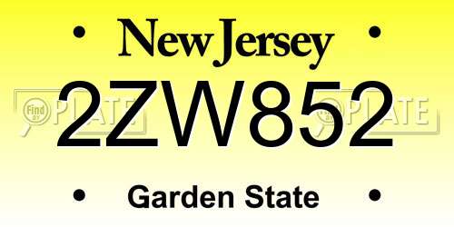 2ZW852 New Jersey License Plate