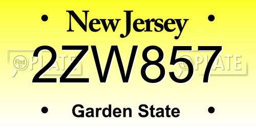 2ZW857 New Jersey License Plate