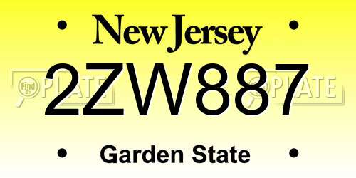 2ZW887 New Jersey License Plate
