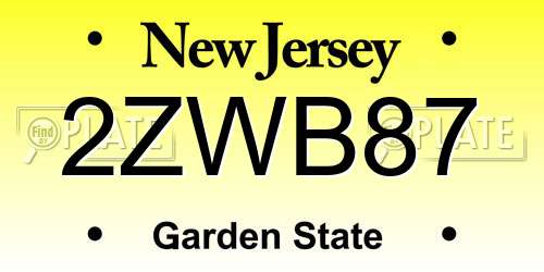 2ZWB87 New Jersey License Plate