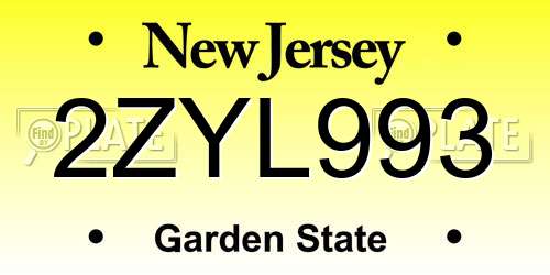 2ZYL993 New Jersey License Plate