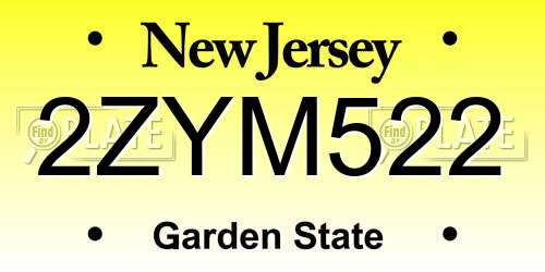 2ZYM522 New Jersey License Plate