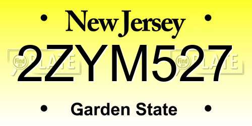 2ZYM527 New Jersey License Plate