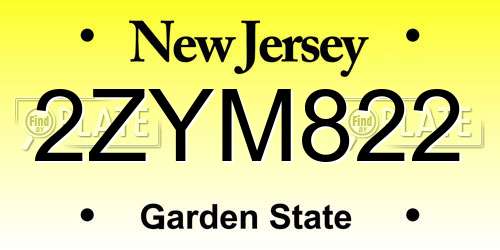 2ZYM822 New Jersey License Plate