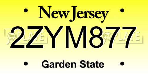 2ZYM877 New Jersey License Plate