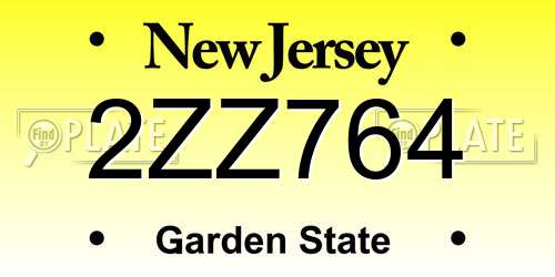 2ZZ764 New Jersey License Plate