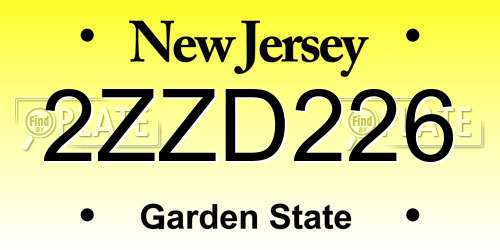 2ZZD226 New Jersey License Plate
