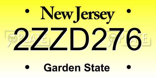 2ZZD276 New Jersey License Plate