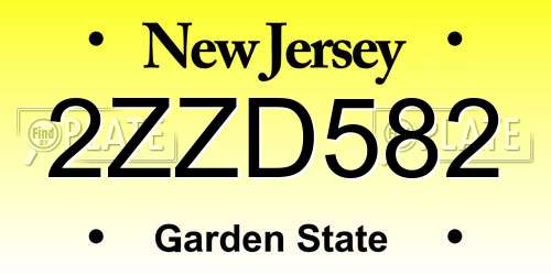 2ZZD582 New Jersey License Plate
