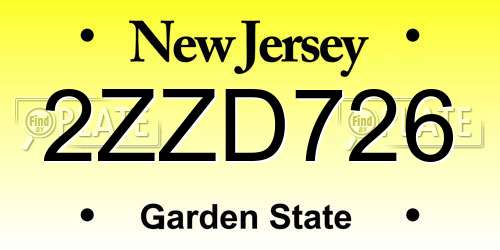 2ZZD726 New Jersey License Plate