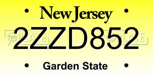 2ZZD852 New Jersey License Plate