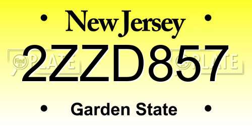 2ZZD857 New Jersey License Plate