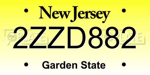 2ZZD882 New Jersey License Plate