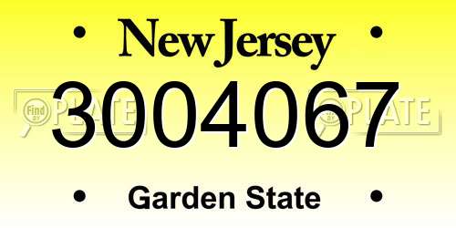 3004067 New Jersey License Plate