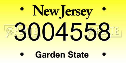 3004558 New Jersey License Plate