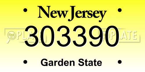 303390 New Jersey License Plate